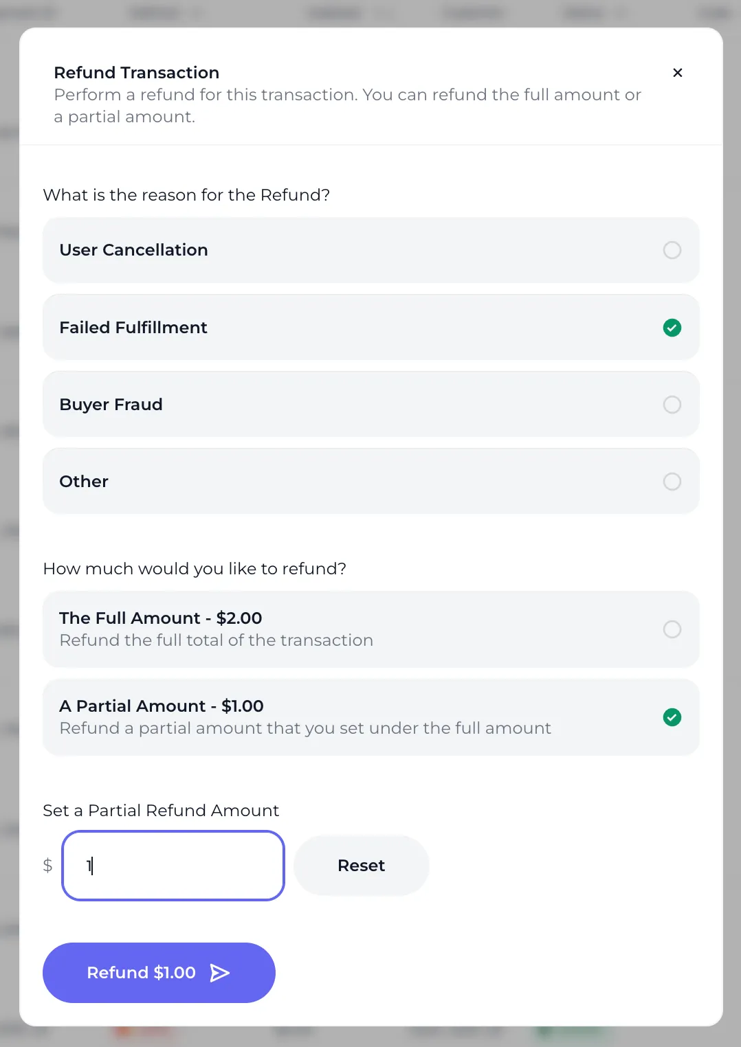 How to specify partial refund amount from dashboard.