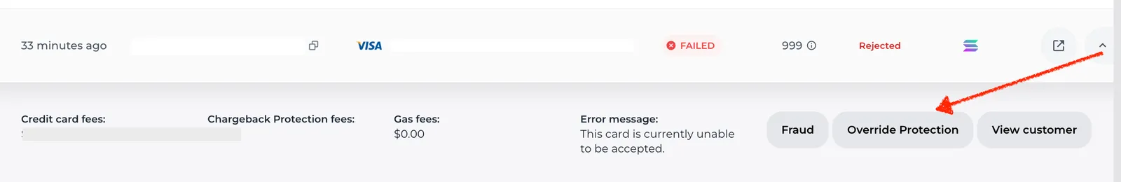 How to manually override chargeback protection on a purchase from the merchant panel.