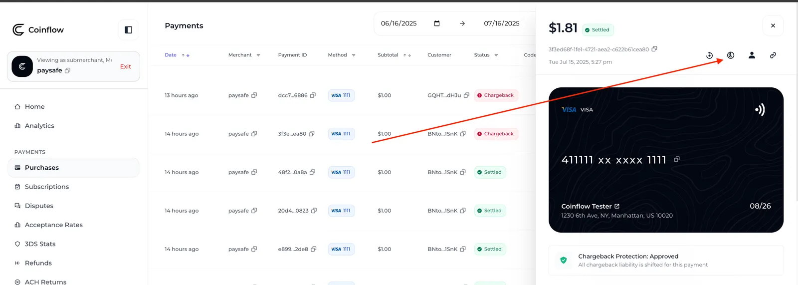 How to force opening a chargeback (Note: this action is only allowed on sandbox for testing)