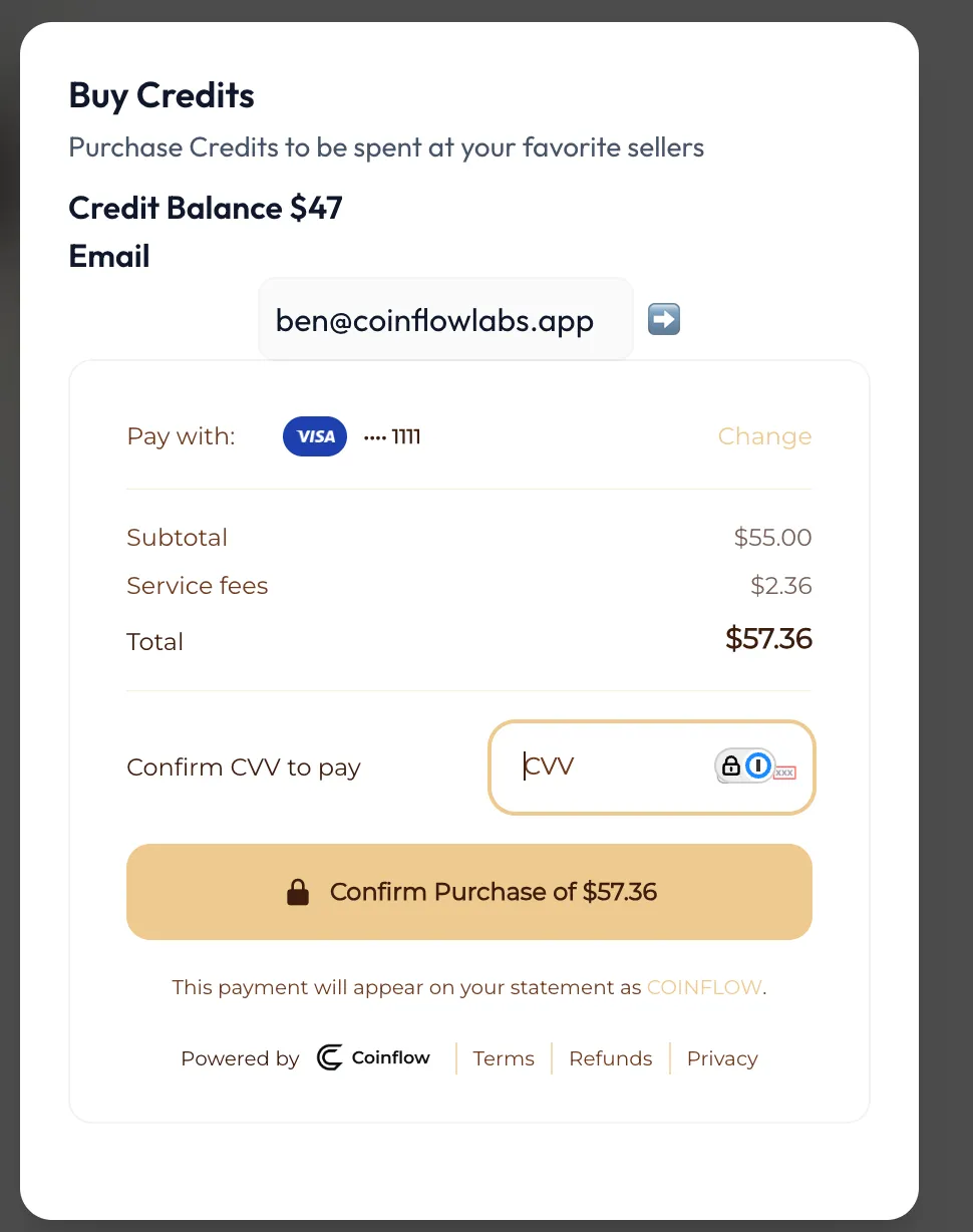 Example Credits Purchase Form